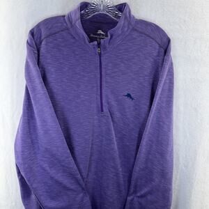 Tommy Bahama Sweater Mens Large Purple Quarter Zip Pullover Marlin Logo 1/4 Zip